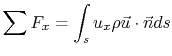 $\displaystyle \sum F_x = \int_s u_x \rho \vec{u}\cdot\vec{n} ds$