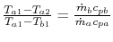 $ \frac{T_{a1}-T_{a2}}{T_{a1}-T_{b1}} =
\frac{\dot{m}_b c_{pb}}{\dot{m}_a
c_{pa}}$