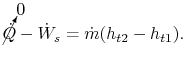 $\displaystyle \cancelto{0}{\dot{Q}}-\dot{W}_s = \dot{m}(h_{t2}-h_{t1}).$