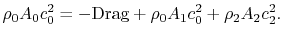 $\displaystyle \rho_0 A_0 c_0^2 = -\textrm{Drag} +\rho_0 A_1 c_0^2 +\rho_2 A_2 c_2^2.$