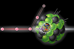 In an Electron-Ion Collider, a beam of electrons (e-)