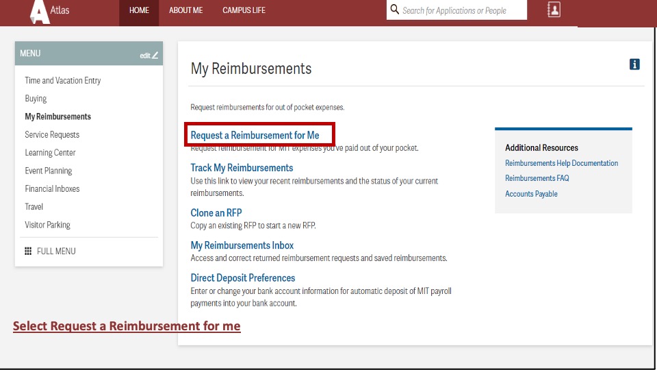 Select Request a Reimbursement for me